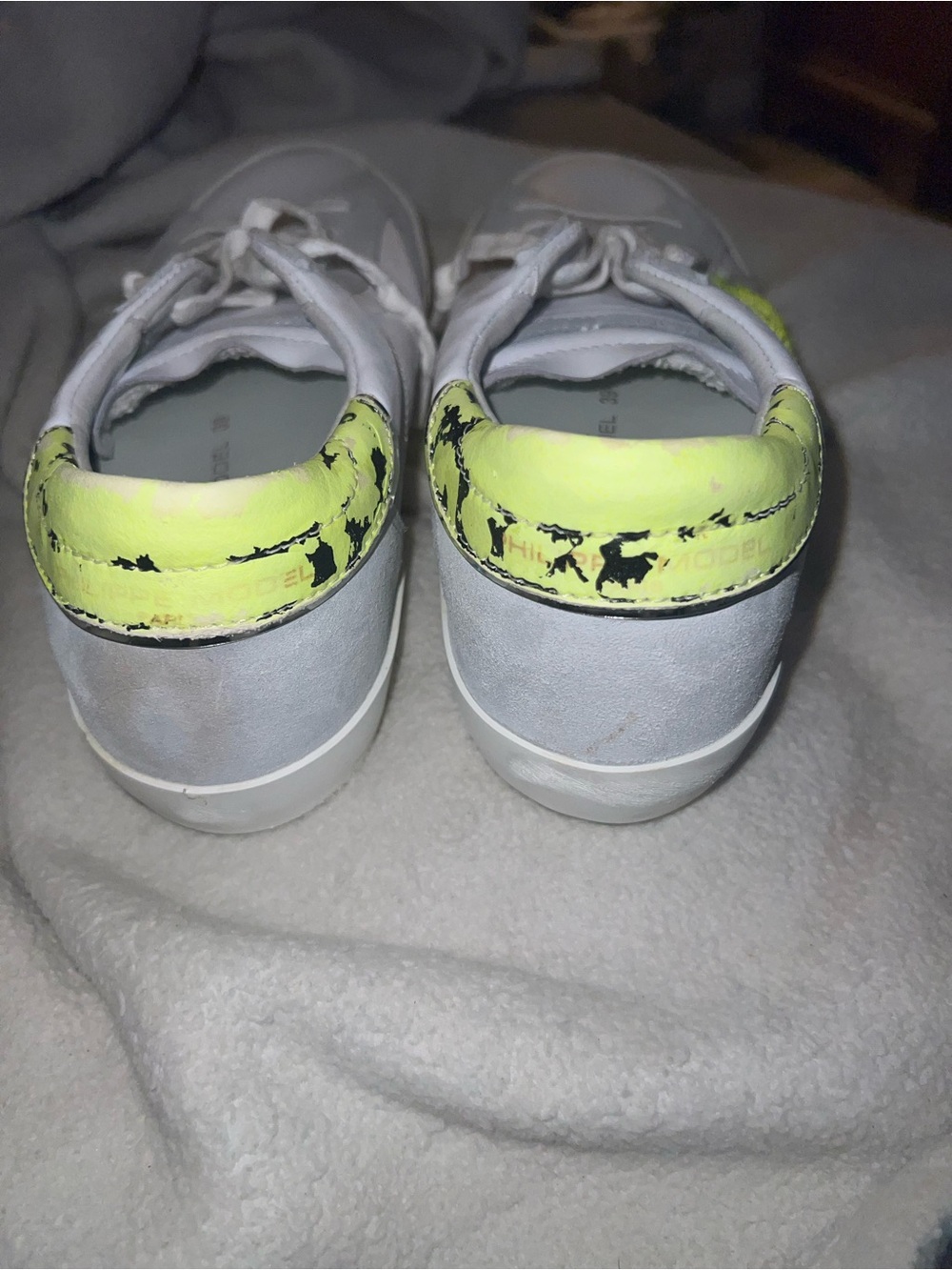 Philippe Model White Sneakers with Neon Yellow Heel - Picture 3 of 5